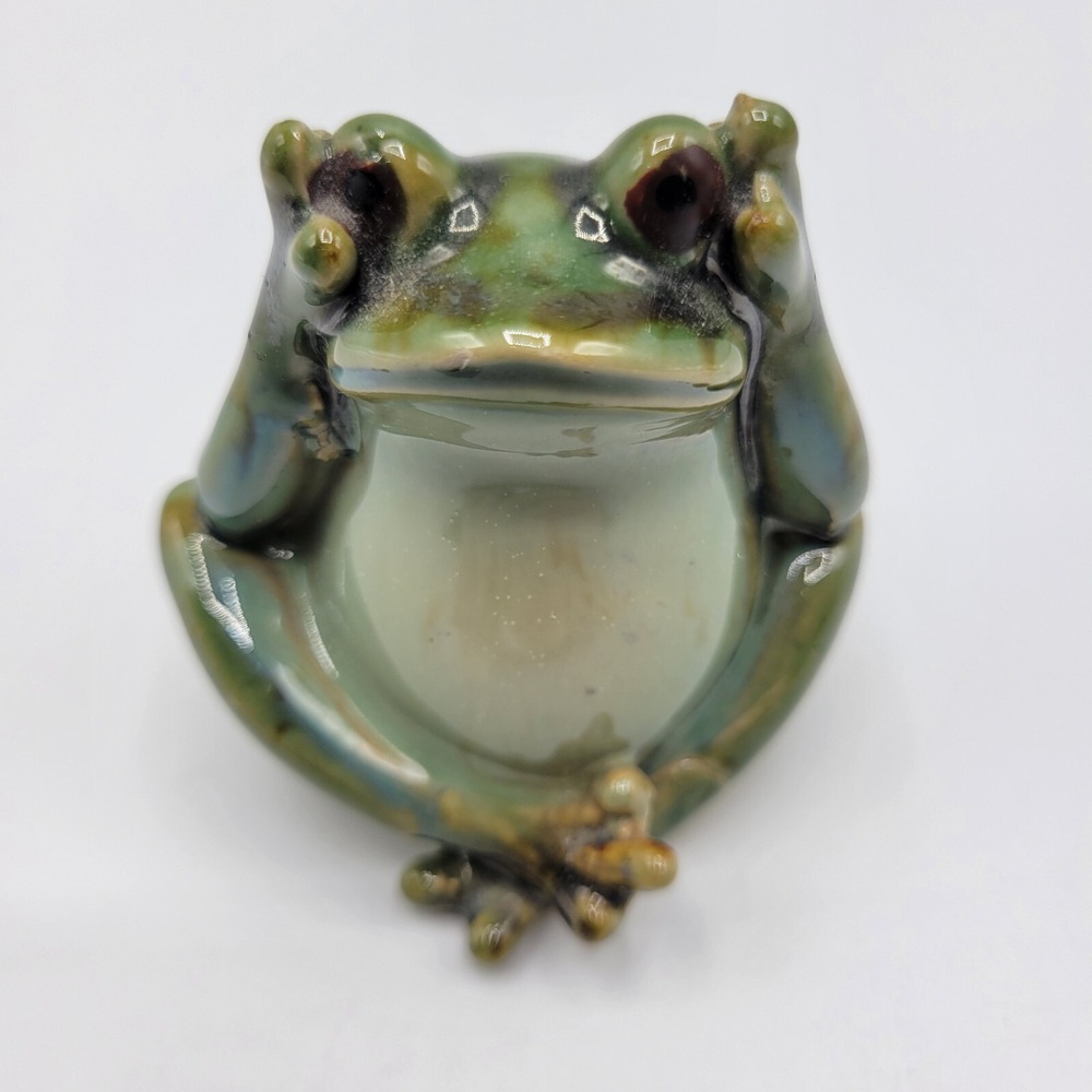 Ceramic Yoga Frog Statue Toad Gift Home Shelf Decor 2.75"